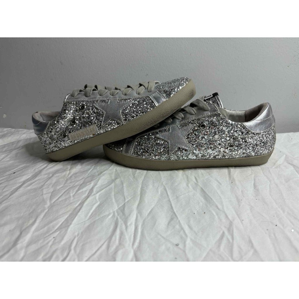 Golden Goose White Glitter Leather Superstar Metallic Sock Sneakers size 41
